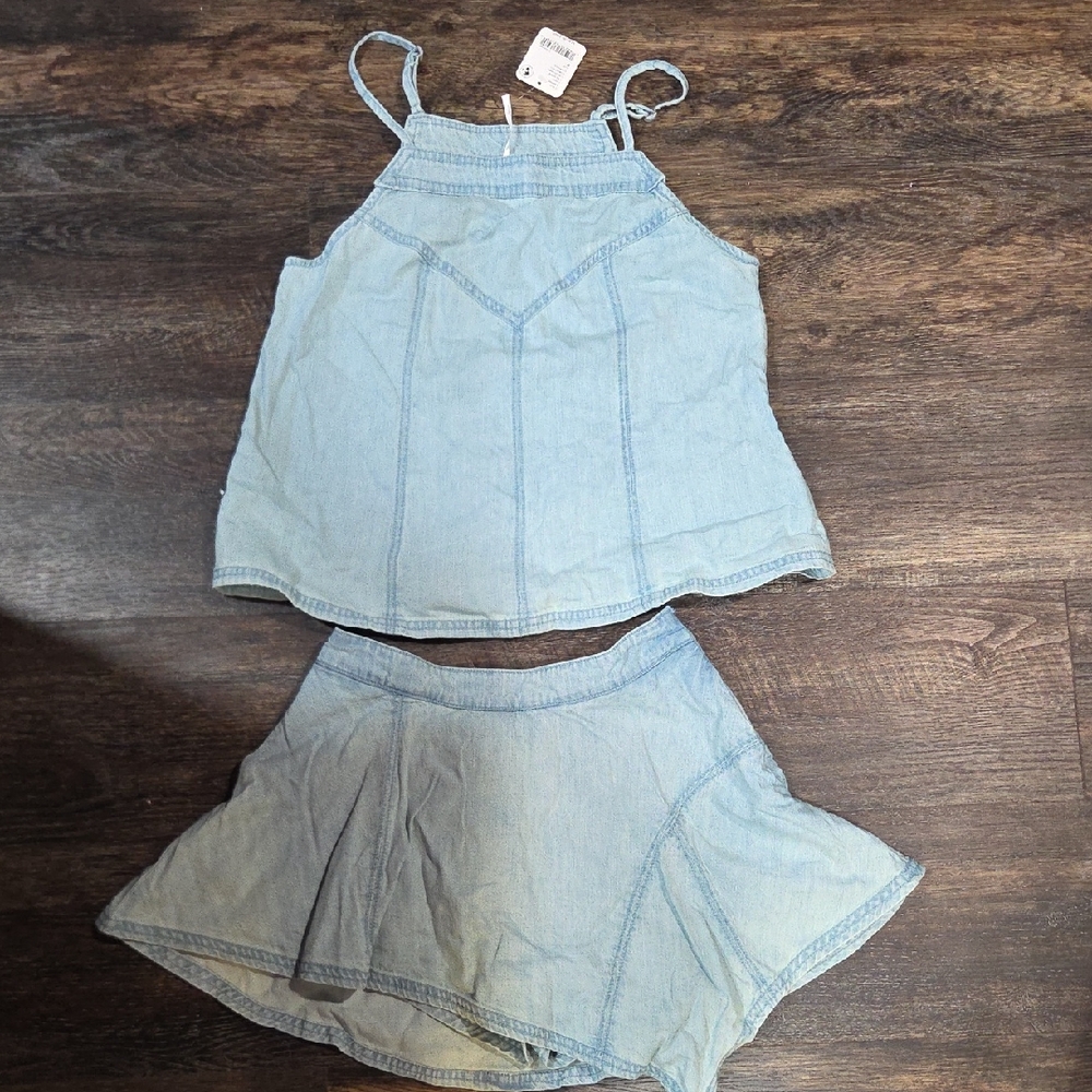Free People Light Blue Denim Jumpsuit